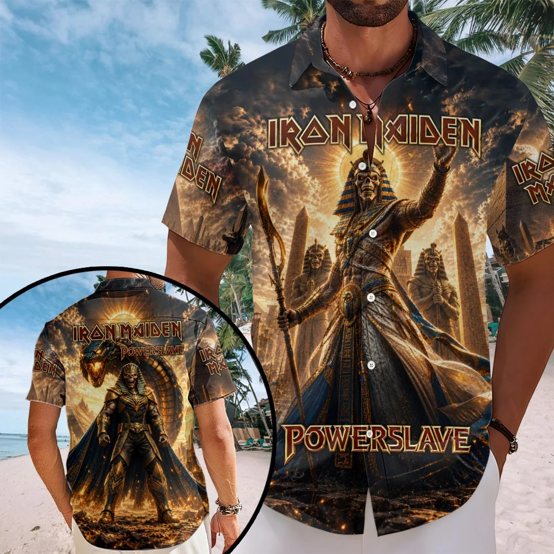 Iron Maiden Powerslave Short Sleeve Button-Down Shirt - HOATT26902