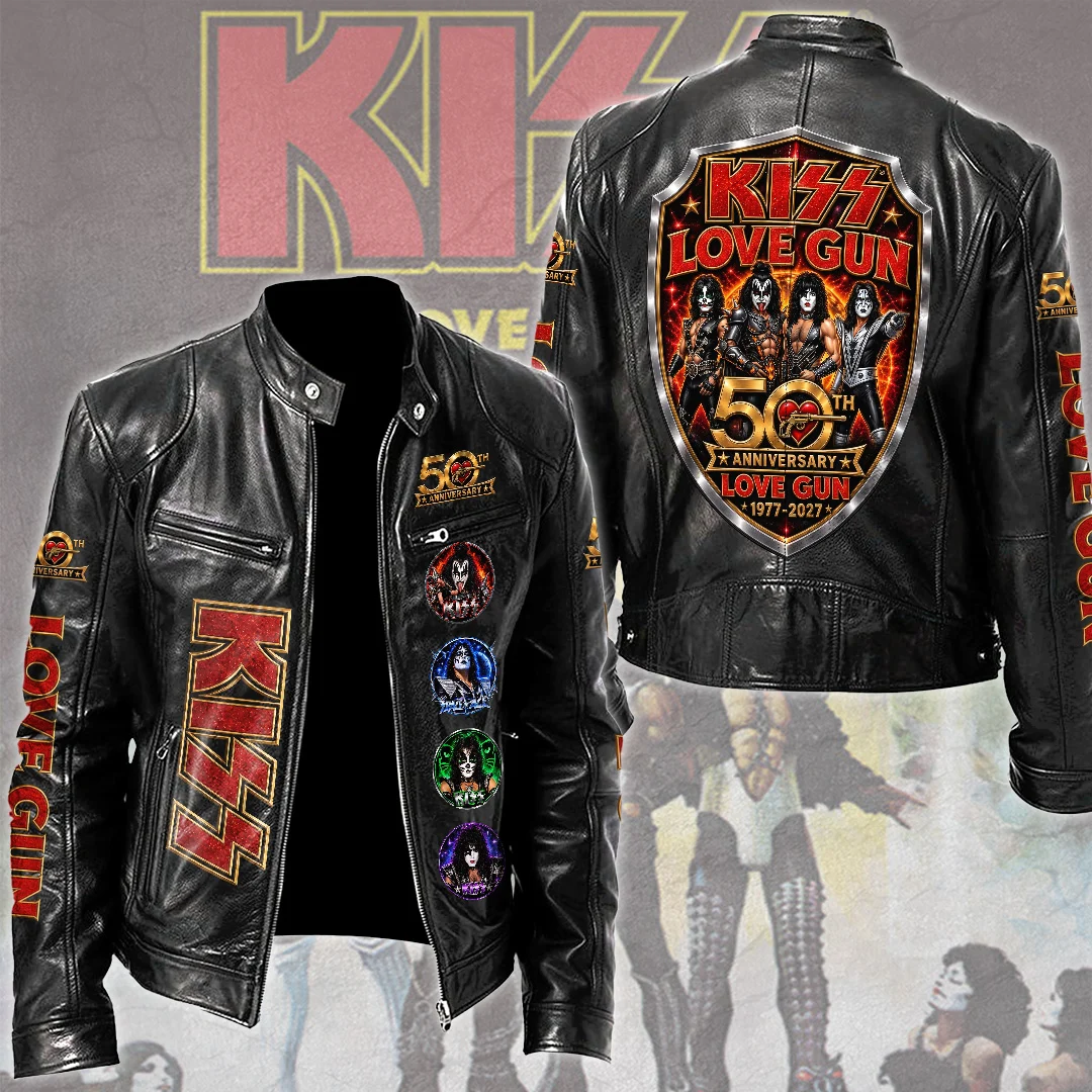 KISS Lovegun 50th Anniversary Motorcycle Leather Jacket - TMTHU9965