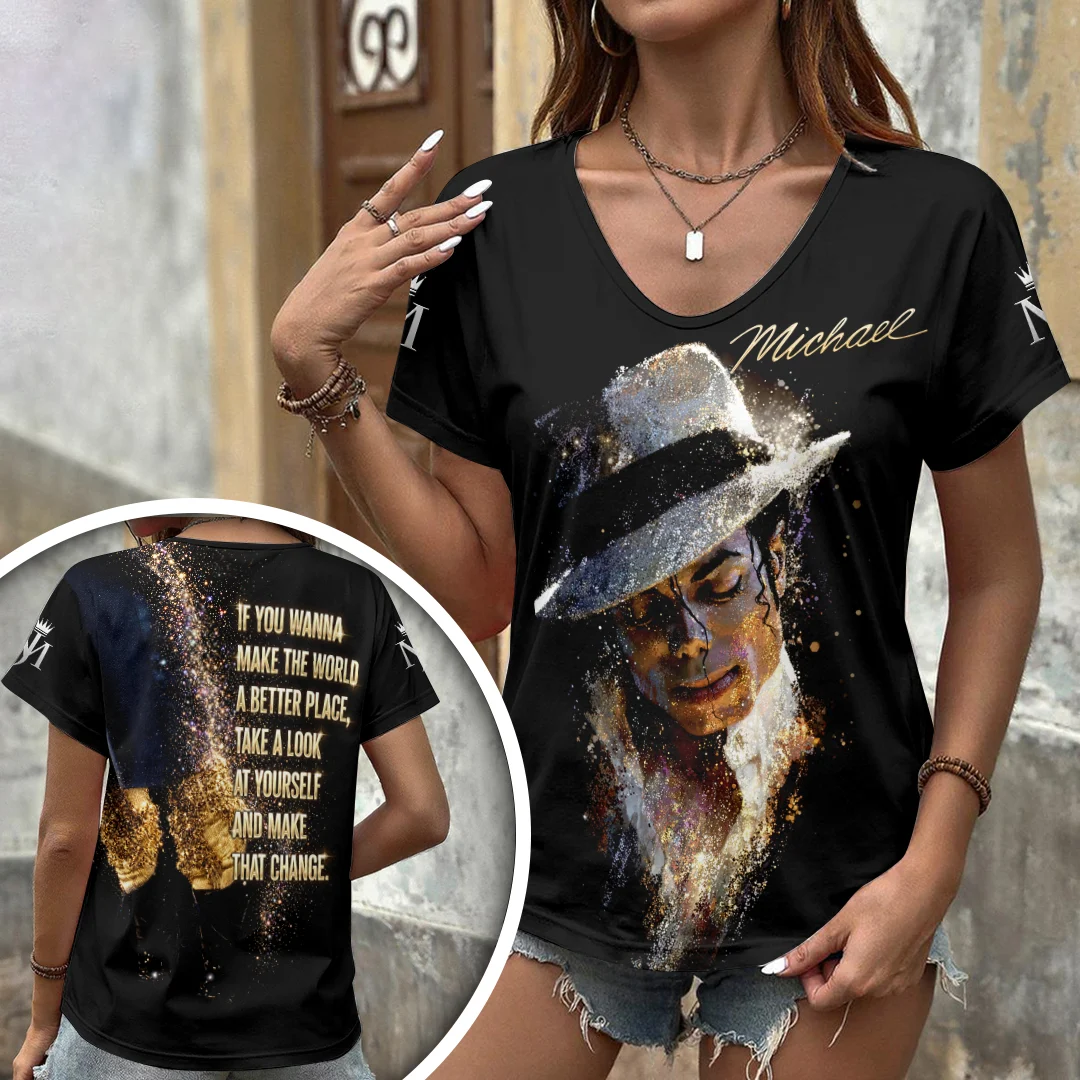 Michael Jackson 3D Women’s V-Neck T-Shirt - HOATT21579