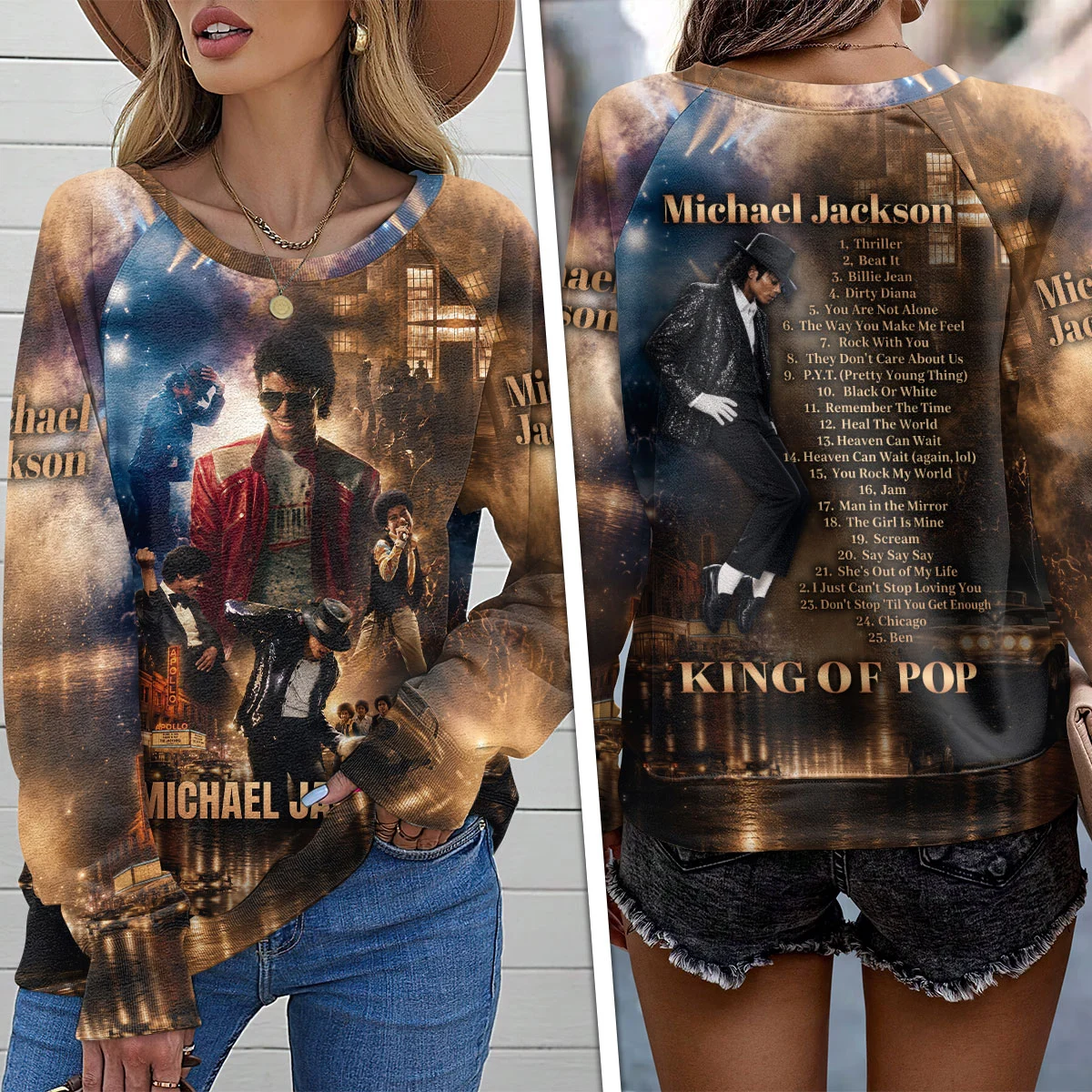 Michael Jackson Round Neck Raglan Sleeve Sweatshirt – TMTHU9743