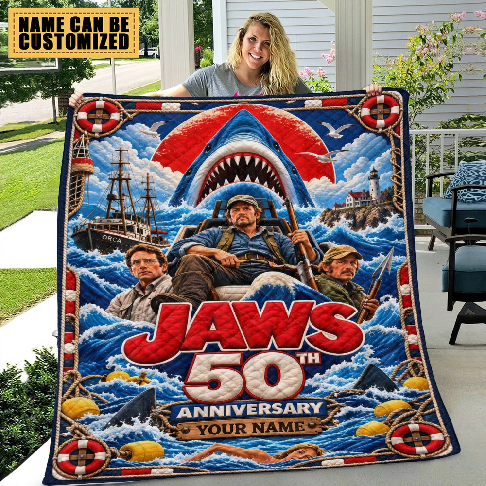 Personalized Jaws 50th Anniversary Quilt Blanket - TMTHU9934