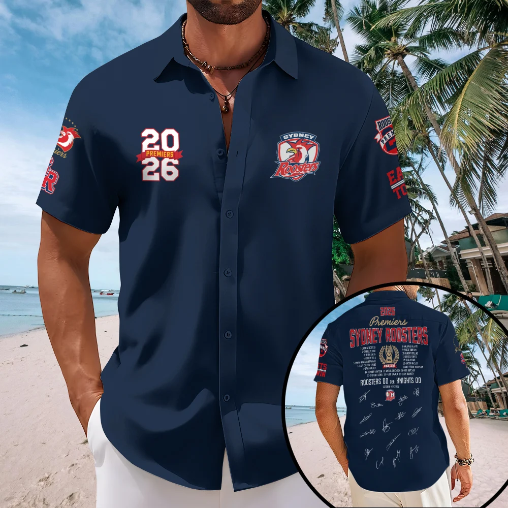 Sydney Roosters 2026 Premiers Short Sleeve Button-Down Shirt - TMTHU9956