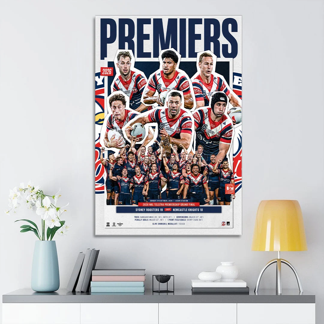 Sydney Roosters 2026 NRL Premiers Canvas With Inner Frame - TANTN25972
