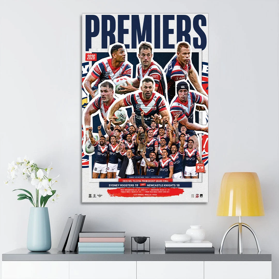 Sydney Roosters 2026 NRL Premiers Canvas With Inner Frame - TANTN25973