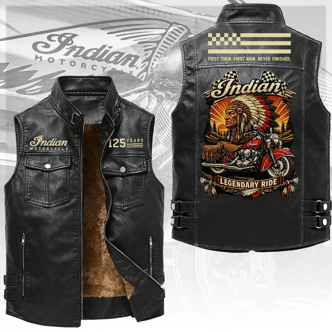 Indian Motorcycle 125th Anniversary 2026 Premium 2D Sleeveless Leather Vest - TANTN26216