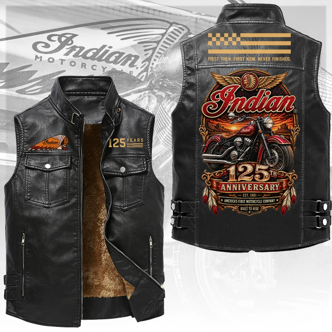 Indian Motorcycle 125th Anniversary 2026 Premium 2D Sleeveless Leather Vest - TANTN26218