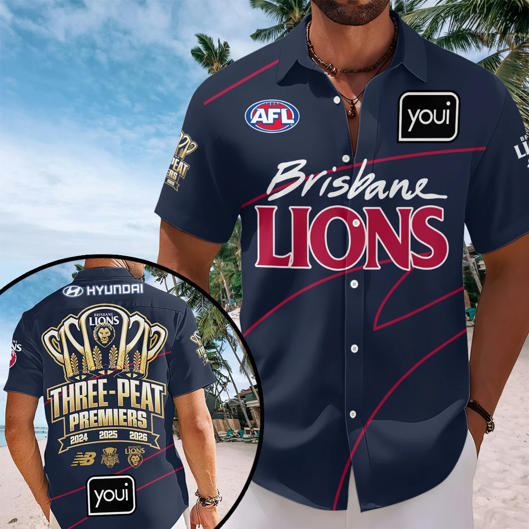 Brisbane Lions 2026 AFL Premiers Short Sleeve Button-Down Shirt - TANTN26243