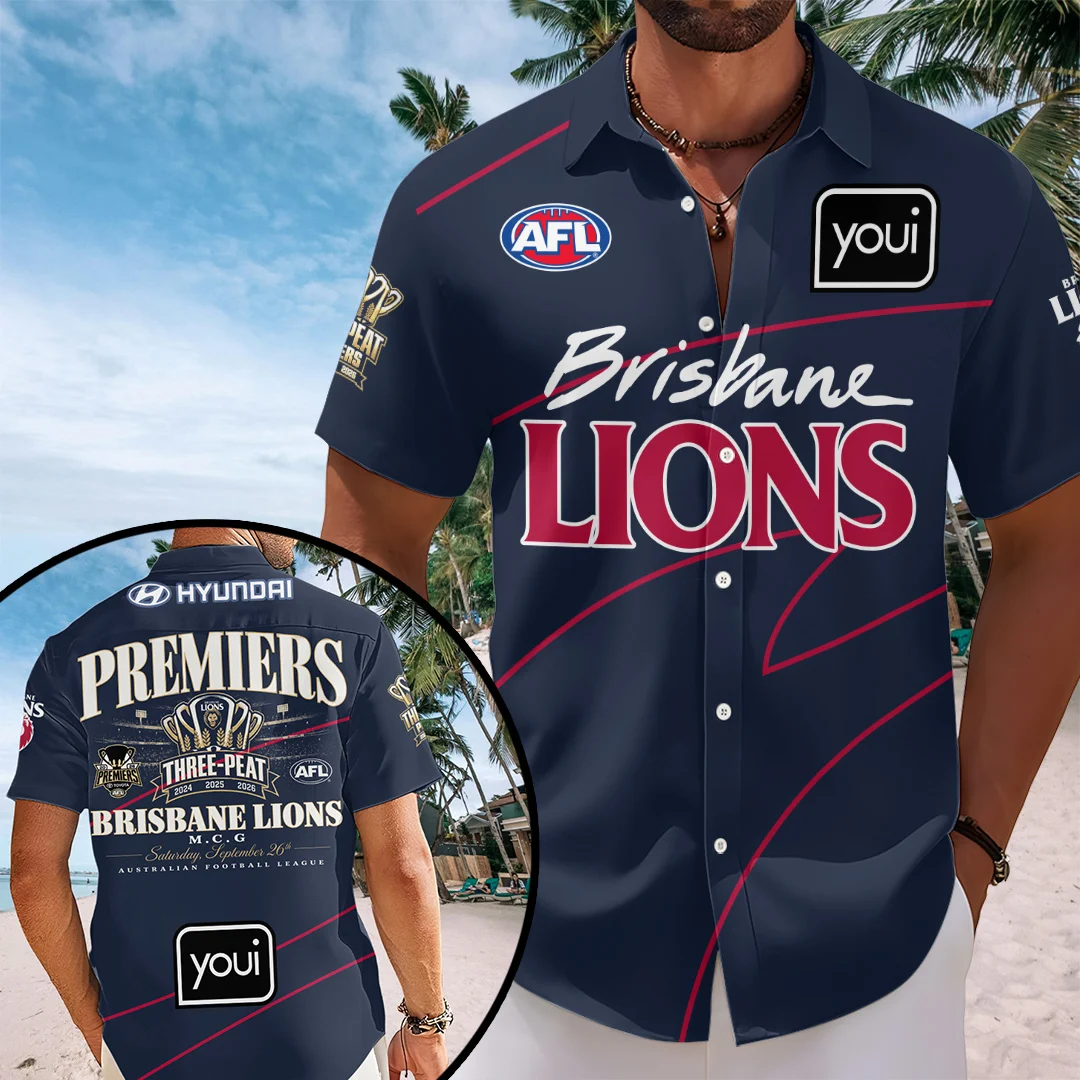 Brisbane Lions 2026 AFL Premiers Short Sleeve Button-Down Shirt - TANTN26244