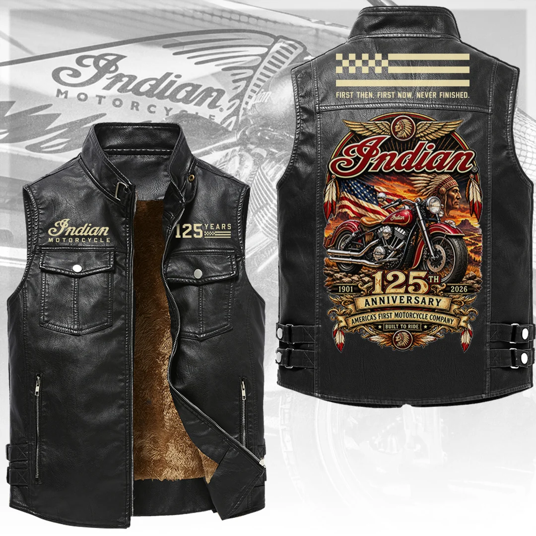 Indian Motorcycle 125th Anniversary 2026 Premium 2D Sleeveless Leather Vest - TANTN26285