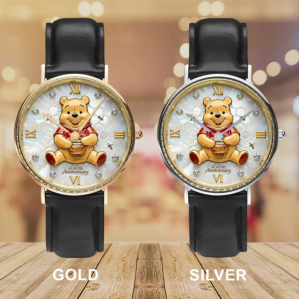 Winnie-the-Pooh 100th Anniversary Black Stitched Leather Watch - MAITM15366